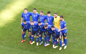 TURIN, ITALY - OCTOBER 10: Players of Italy pose for a team photograph prior to the UEFA Nations League 2021 Third Place Match between Italy and Belgium at Juventus Stadium on October 10, 2021 in Turin, Italy. (Photo by Massimo Rana - Pool/Getty Images)