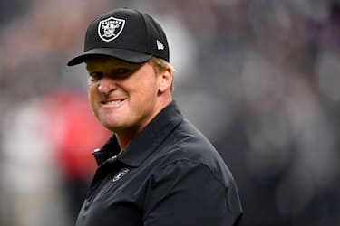 LAS VEGAS, NEVADA - SEPTEMBER 13: Head coach Jon Gruden of the Las Vegas Raiders looks on ahead of the game against the Baltimore Ravens at Allegiant Stadium on September 13, 2021 in Las Vegas, Nevada. (Photo by Chris Unger/Getty Images)