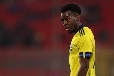 MONZA, ITALY - OCTOBER 12: Anthony Elanga of Sweden during the 2022 UEFA European Under-21 Championship Qualifier match between Italy and Sweden at Stadio Brianteo on October 12, 2021 in Monza, . (Photo by Jonathan Moscrop/Getty Images)