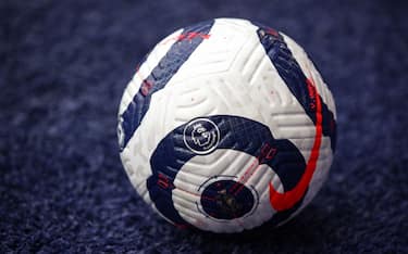 LEICESTER, ENGLAND - MARCH 14: Detail of the Premier League crest on a Nike football prior to the Premier League match between Leicester City and Sheffield United at The King Power Stadium on March 14, 2021 in Leicester, United Kingdom. Sporting stadiums around the UK remain under strict restrictions due to the Coronavirus Pandemic as Government social distancing laws prohibit fans inside venues resulting in games being played behind closed doors. (Photo by Marc Atkins/Offside/Offside via Getty Images)