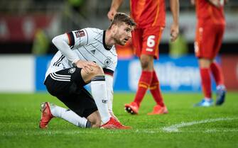 1346356903 SKOPJE, MACEDONIA - OCTOBER 11: Timo Werner of Germany looks dejected during the 2022 FIFA World Cup Qualifier match between North Macedonia and Germany at on October 11, 2021 in Skopje, Macedonia. (Photo by Marvin Ibo Guengoer/GES-Sportfoto