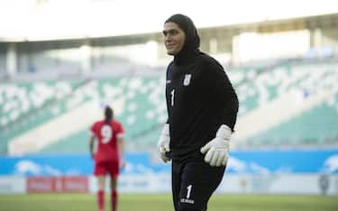 TASHKENT, UZBEKISTAN - SEPTEMBER 25: Iranian goalkeeper Zohreh Koudaei is seen during  Asian Football Confederation (AFC) Women's Asian Cup Qualifiers Group G soccer match between Jordan and Iran at Bunyodkor Stadium in Tashkent, Uzbekistan on September 25, 2021. The Jordan Football Federation has submitted a complaint to AFC demanding that it verify the gender of one of the Iranian players who took part in the Women's Asia Cup qualifier on Sept. 25 against the Jordanian womenÃ¢s national team. (Photo by Talibjan Kosimov/Anadolu Agency via Getty Images)