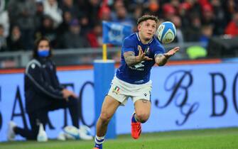 Rome, Italy - 6 November 2021: MATTEO MINOZZI (IT) in action during the Autumn Nations Series 2021 Test Match between Italia vs. All BlackMatch between at olympic stadium in Rome.