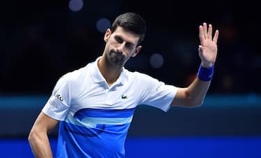 Novak Djokovic of Serbia reacts during the match against Cameron Norrie of England at the Nitto ATP Finals in Turin, Italy, 19 November 2021.ANSA/ALESSANDRO DI MARCO