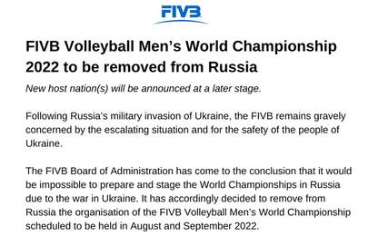 Volley, Mondiali 2022 via dalla Russia