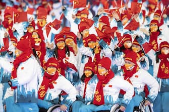 epa09801158 Members of team China attend the Opening Ceremony of the Beijing 2022 Paralympic Winter Games at National Stadium, also known as Bird's Nest, in Beijing, China, 04 March 2022.  EPA/ENNIO LEANZA