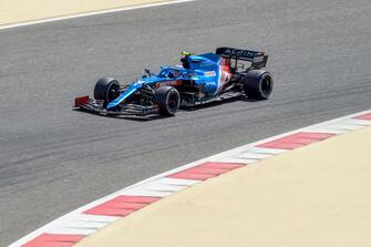 Alpine's French driver Esteban Ocon drives during the third day of the Formula One (F1) pre-season testing at the Bahrain International Circuit in the city of Sakhir on March 14, 2021. (Photo by Mazen MAHDI / AFP) (Photo by MAZEN MAHDI/AFP via Getty Images)