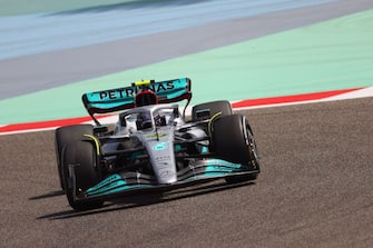 Mercedes' British driver Lewis Hamilton competes during the first day of Formula One (F1) pre-season testing at the Bahrain International Circuit in the city of Sakhir on March 12, 2021. (Photo by Giuseppe CACACE / AFP) (Photo by GIUSEPPE CACACE/AFP via Getty Images)