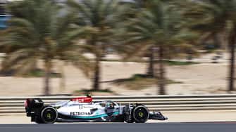 BAHRAIN, BAHRAIN - MARCH 10: Lewis Hamilton of Great Britain driving the (44) Mercedes AMG Petronas F1 Team W13 on track during Day One of F1 Testing at Bahrain International Circuit on March 10, 2022 in Bahrain, Bahrain. (Photo by Dan Istitene - Formula 1/Formula 1 via Getty Images)