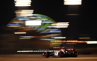 BAHRAIN, BAHRAIN - MARCH 19: George Russell of Great Britain driving the (63) Mercedes AMG Petronas F1 Team W13 on track during qualifying ahead of the F1 Grand Prix of Bahrain at Bahrain International Circuit on March 19, 2022 in Bahrain, Bahrain. (Photo by Clive Mason/Getty Images)