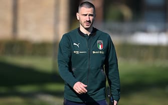 FLORENCE, ITALY - MARCH 22: Leonardo Bonucci of Italy during a Italy training session at Centro Tecnico Federale di Coverciano on March 22, 2022 in Florence, Italy. (Photo by Claudio Villa/Getty Images)