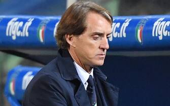 Italy's head coach Roberto Mancini reacts during the FIFA World Cup Qatar 2022 play-off qualifying soccer match between Italy and North Macedonia at the Renzo Barbera stadium in Palermo, Sicily island, Italy, 24 March 2022. ANSA/CARMELO IMBESI