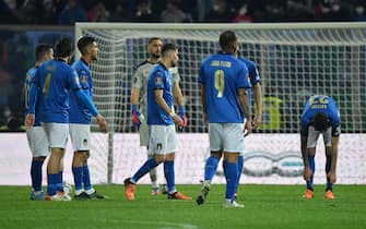 ItalyÕs players dejection at the end of the FIFA World Cup Qatar 2022 play-off qualifying soccer match between Italy and North Macedonia at the Renzo Barbera stadium in Palermo, Sicily island, Italy, 24 March 2022. ANSA/CARMELO IMBESI