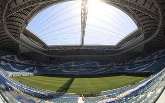 31 March 2022, Qatar, Al Wakra: View of the Al Janoub Stadium in Al Wakra near Doha during a media tour. The draw for the 2022 World Cup in Qatar will take place in Doha on April 1. Photo: Christian Charisius/dpa (Photo by Christian Charisius/picture alliance via Getty Images)