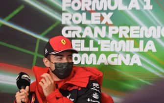 IMOLA, ITALY - APRIL 22:  Charles Leclerc of Monaco and Ferrari attends the Drivers Press Conference prior to practice ahead of the F1 Grand Prix of Emilia Romagna at Autodromo Enzo e Dino Ferrari on April 22, 2022 in Imola, Italy. (Photo by Carlo Bressan/Anadolu Agency via Getty Images)