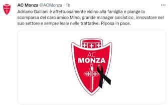 Il messaggio dell'AC Monza su Twitter per la morte di Raiola