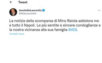 Il messaggio di Aurelio De Laurentiis su Twitter per la morte di Raiola