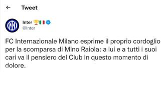Il messaggio dell'Inter su Twitter per la morte di Raiola