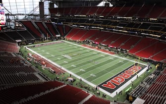 ATLANTA, GA - JANUARY 08:   A view of Mercedes-Benz before the College Football Playoff National Championship Game between the Alabama Crimson Tide and the Georgia Bulldogs on January 8, 2018 at Mercedes-Benz Stadium in Atlanta, GA.    (Photo by Michael Wade/Icon Sportswire via Getty Images)