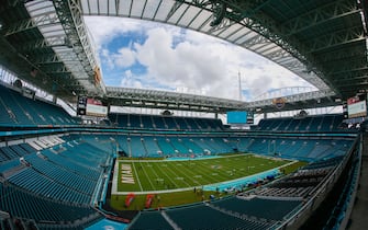 MIAMI GARDENS, FL - OCTOBER 24: A general view of the field during the game between the Atlanta Falcons and the Miami Dolphins on October 24, 2021 at Hard Rock Stadium in Miami Gardens, Fl. (Photo by David Rosenblum/Icon Sportswire via Getty Images)