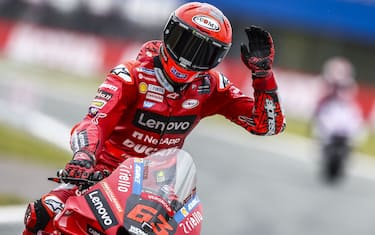 ASSEN - Francesco Bagnaia (ITA) on his Ducati reacts after setting the fastest time during MotoGP qualifying on June 25, 2022 at the TT circuit of Assen, Netherlands. ANP VINCENT JANNINK (Photo by ANP via Getty Images)
