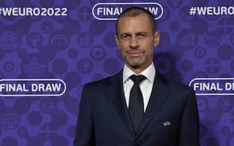 1236185417 MANCHESTER, ENGLAND - OCTOBER 28: UEFA President Aleksander Ceferin ahead of the UEFA Women's EURO 2022 Final Draw at the Victoria Warehouse on October 28, 2021, in Manchester, England. (Photo by Richard Juilliart - UEFA/UEFA via Getty Images)