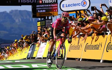 MEGEVE, FRANCE - JULY 12: Magnus Cort Nielsen of Denmark and Team EF Education - Easypost celebrates at finish line as stage winner during the 109th Tour de France 2022, Stage 10 a 148,1km stage from Morzine to Megève 1435m / #TDF2022 / #WorldTour / on July 12, 2022 in Megeve, France. (Photo by Tim de Waele/Getty Images)