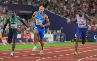 16 August 2022, Bavaria, Munich: European Championships, European Championship, Athletics, Long Jump, Men, Final at Olympic Stadium, Lamont Marcell Jacobs (M, Italy) wins the race. Photo: Sören Stache/dpa (Photo by Sören Stache/picture alliance via Getty Images)