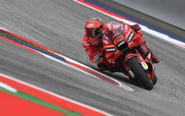 Ducati Lenovo's Italian rider Francesco Bagnaia rides while leading the MotoGP Austrian Grand Prix race at the Redbull Ring racetrack in Spielberg on August 21, 2022. (Photo by VLADIMIR SIMICEK / AFP) (Photo by VLADIMIR SIMICEK/AFP via Getty Images)