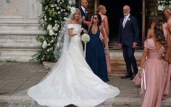 Federica Pellegrini all'esterno della chiesa di San Zaccaria per la celebrazione del matrimonio con il suo allenatore Matteo Giunta, Venezia, 27 agosto 2022. 
ANSA/ANDREA MEROLA