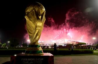 epa10316162 Fireworks go off over the stadium at the end of the opening ceremony prior to the FIFA World Cup 2022 group A Opening Match between Qatar and Ecuador at Al Bayt Stadium in Al Khor, Qatar, 20 November 2022. EPA/Martin Divisek