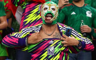 DOHA, QATAR - NOVEMBER 22:  A Mexico fan shows his support during the FIFA World Cup Qatar 2022 Group C match between Mexico and Poland at Stadium 974 on November 22, 2022 in Doha, Qatar. (Photo by Chris Brunskill/Fantasista/Getty Images)