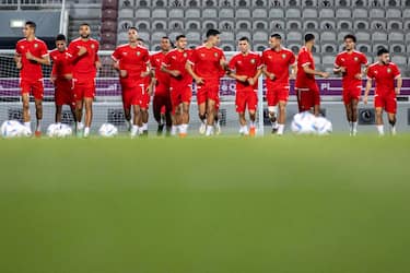 epa10349766 Morocco's players attend a training session in Doha, Qatar, 05 December 2022. Morocco will face Spain in their FIFA World Cup 2022 round of 16 soccer match on 06 December 2022.  EPA/MARTIN DIVISEK