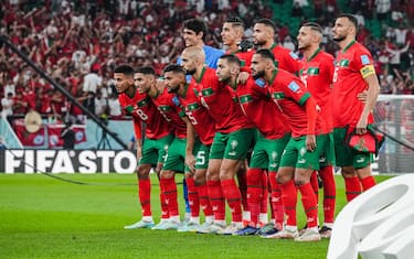 Team of Morocco during the FIFA WORLD CUP QATAR 2022 football match between Morocco and Portugal at Al Thumama stadium on December 10, 2022 at Doha, QATAR