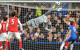 Arsenal's Emiliano Martinez stretches to makes a save   (Photo by Tony Marshall - PA Images via Getty Images)