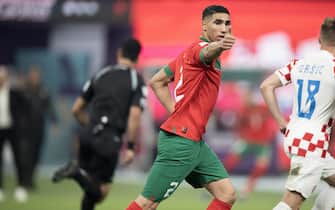 Achraf Hakimi of Morocco in action during the FIFA World Cup Qatar 2022 3rd Place match between Croatia and Morocco at Khalifa International Stadium on December 17, 2022 in Doha, Qatar.. Photo by David Niviere/ABACAPRESS.COM