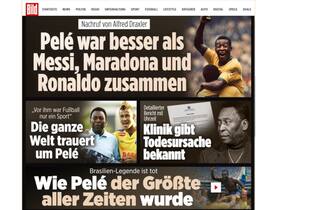 La notizia della morte di Pelé su Bild