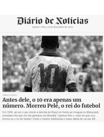 La notizia della morte di Pelé su Diário de Notícias