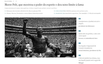 La notizia della morte di Pelé su Folha de S.Paolo