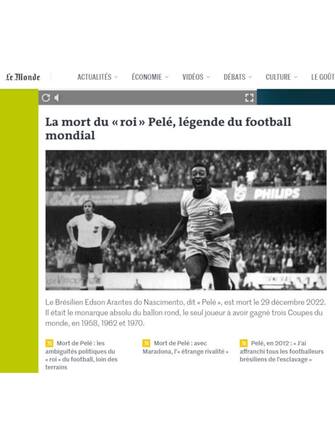 La notizia della morte di Pelé su Le Monde