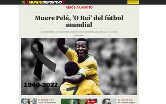 La notizia della morte di Pelé su Mundo Deportivo