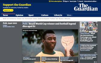La notizia della morte di Pelé sul Guardian
