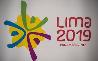 The logo of the Pan-American Games to be held in Lima in 2019 is presented during a press conference in the Peruvian capital on October 25, 2016. / AFP / Ernesto BENAVIDES        (Photo credit should read ERNESTO BENAVIDES/AFP via Getty Images)