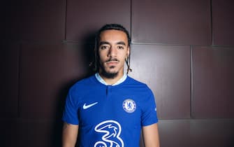 COBHAM, ENGLAND - JANUARY 27: Chelsea Unveil New Signing Malo Gusto at Chelsea Training Ground on January 27, 2023 in Cobham, England. (Photo by Joupin Ghamsari/Chelsea FC via Getty Images)