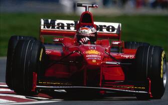 Michael Schumacher of Germany drives the #3 Scuderia Ferrari Marlboro Ferrari F300 Ferrari V8 during practice for the Formula One Canadian Grand Prix on 6th June 1998 at the Montreal Circuit Gilles Villeneuve on the Île Notre-Dame in Montreal, Canada.  (Photo by Darren Heath/Getty Images)