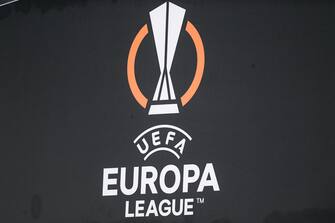 Logo of UEFA Europa League during the UEFA Europa League match between SS Lazio and SK Sturm Graz at Stadio Olimpico, Rome, Italy on 13 October 2022. (Photo by Giuseppe Maffia/NurPhoto via Getty Images)