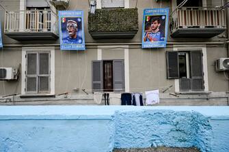 A building in the area of the central station where the photos of the players of SSC Napoli, arranged on the four floors, make the facade of the building look like a page of an album of figurines, Naples, Italy, 10 March 2023. At thirteen rounds from the end of the Serie A football championship SSC Napoli fans are already beginning to celebrate the victory of the Scudetto
ANSA / CIRO FUSCO