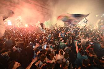 SSC Napoli s supporters celebrate the victory of the Italian Serie A Championship (Scudetto) at the end of the match against Udinese Calcio in the centre of Naples, Italy, 04 May 2023.
ANSA/CIRO FUSCO