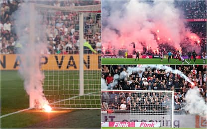 Ajax-Feyenoord, partita sospesa dopo lancio di fumogeni in campo. FOTO