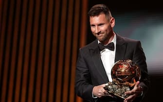 Inter Miami CF's Argentine forward Lionel Messi receives his 8th Ballon d'Or award during the 2023 Ballon d'Or France Football award ceremony at the Theatre du Chatelet in Paris on October 30, 2023. (Photo by FRANCK FIFE / AFP) (Photo by FRANCK FIFE/AFP via Getty Images)